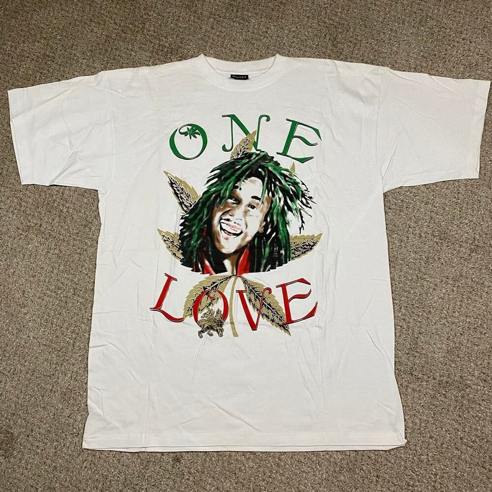 Y2k Bob Marley Shirt Mens XXL Marijuana Vintage Rasta One Love Baggy Hip Hop